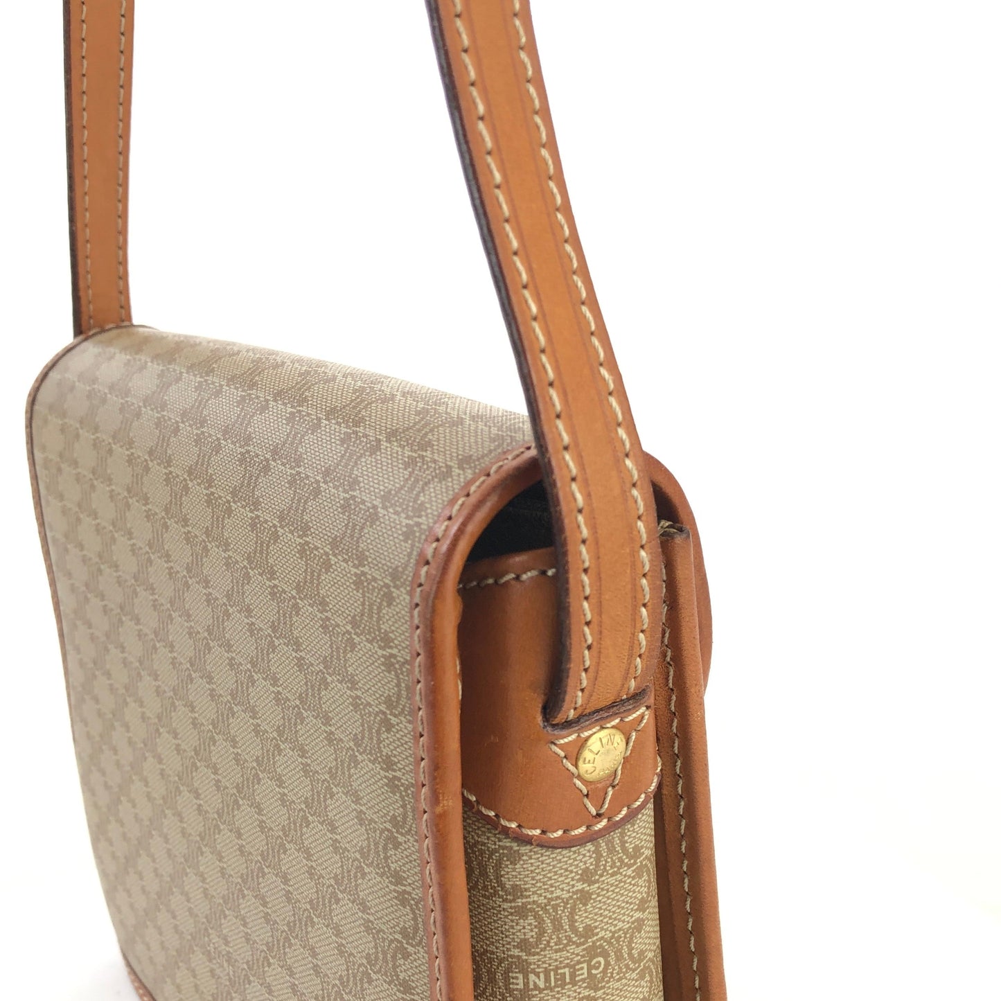 CELINE Macadam Padlock Turn lock Crossbody Shoulder bag Beige Vintage Old CELINE k5k3wp