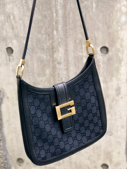 GUCCI G Logo GG canvas Hobobag Shoulderbag Black Vintage Old GUCCI kxy4ms