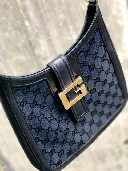 GUCCI G Logo GG canvas Hobobag Shoulderbag Black Vintage Old GUCCI kxy4ms