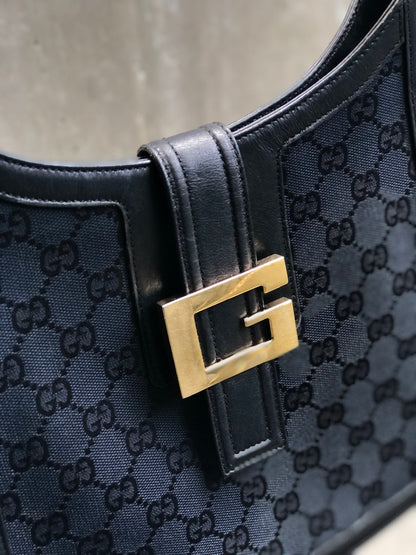 GUCCI G Logo GG canvas Hobobag Shoulderbag Black Vintage Old GUCCI kxy4ms
