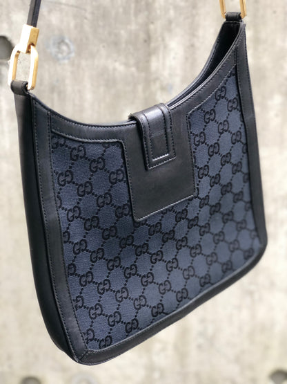 GUCCI G Logo GG canvas Hobobag Shoulderbag Black Vintage Old GUCCI kxy4ms