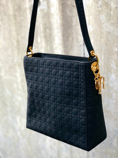 Christian Dior Cannage Lady dior Charm Nylon Shoulderbag Black 6bgtxu