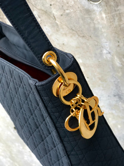 Christian Dior Cannage Lady dior Charm Nylon Shoulderbag Black 6bgtxu