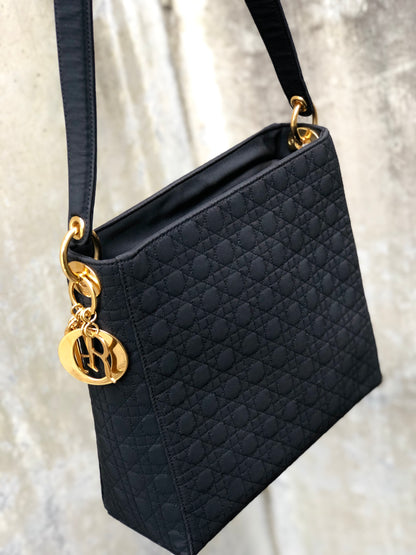 Christian Dior Cannage Lady dior Charm Nylon Shoulderbag Black 6bgtxu