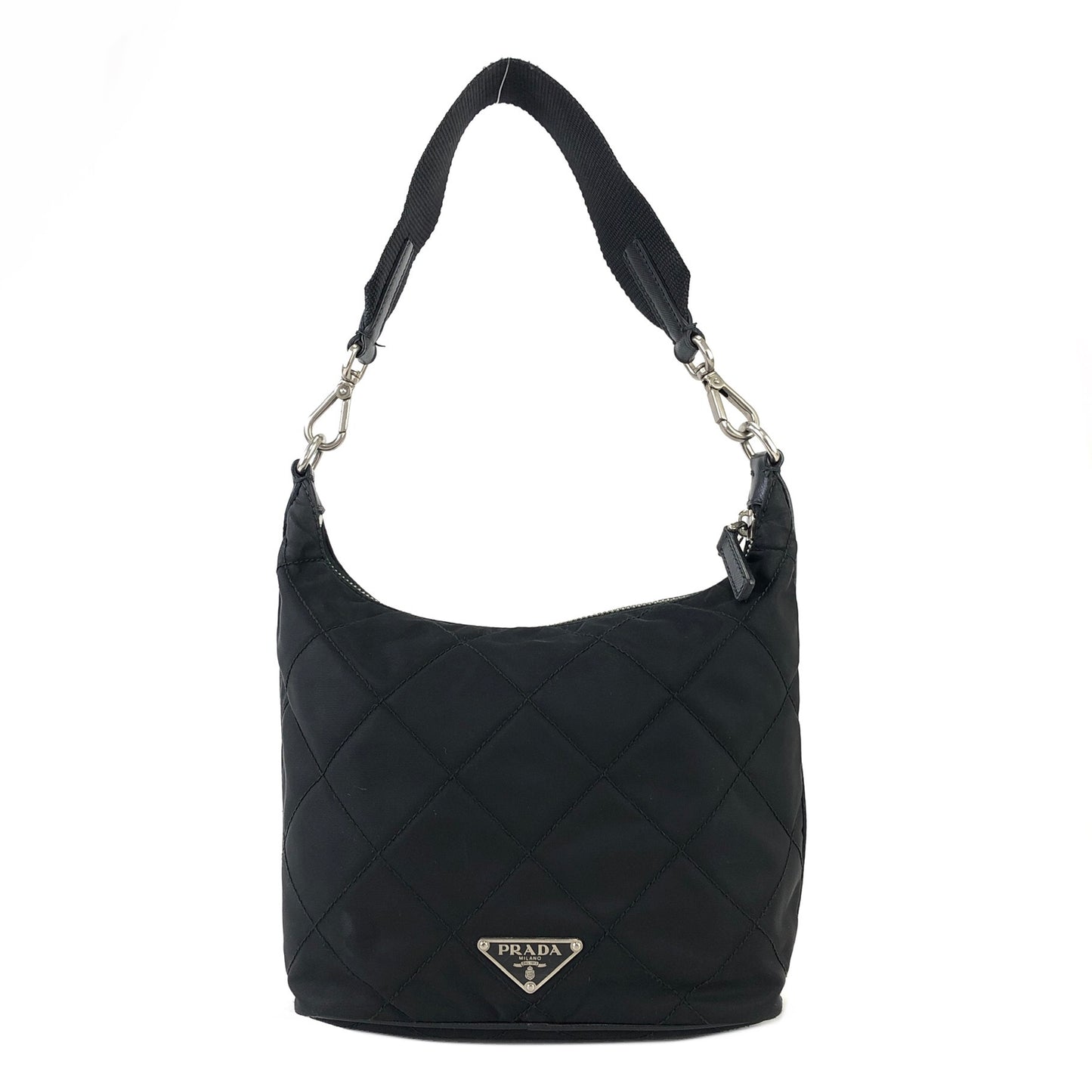 PRADA Triangle logo  Hobobag Nylon Quilting Handbag mini Black Vintage Old jadc3u