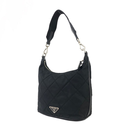 PRADA Triangle logo  Hobobag Nylon Quilting Handbag mini Black Vintage Old jadc3u