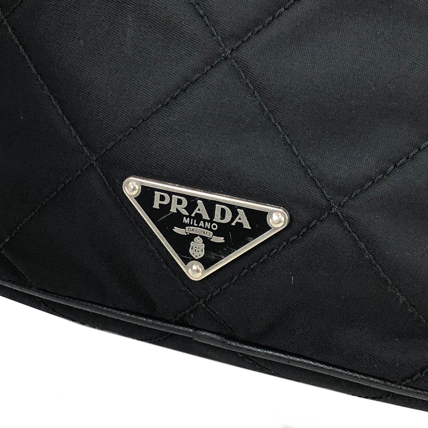 PRADA Triangle logo  Hobobag Nylon Quilting Handbag mini Black Vintage Old jadc3u