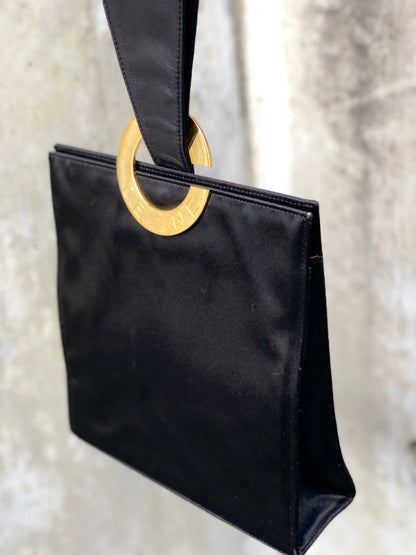 CELINE 圓形標誌單手柄手提包緞面黑色復古舊款 Celine 圓形粉紅色小袋配件 2a4rtk