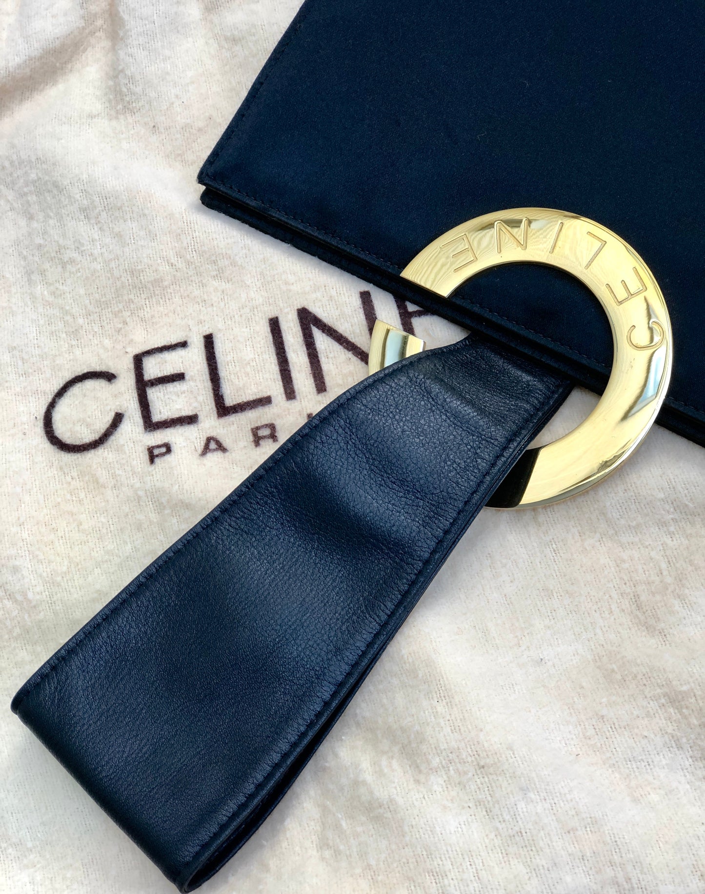 CELINE Circle logo One handle Handbag Satin Black Vintage Old Celine Pouch Circle Pink Accessories 2a4rtk