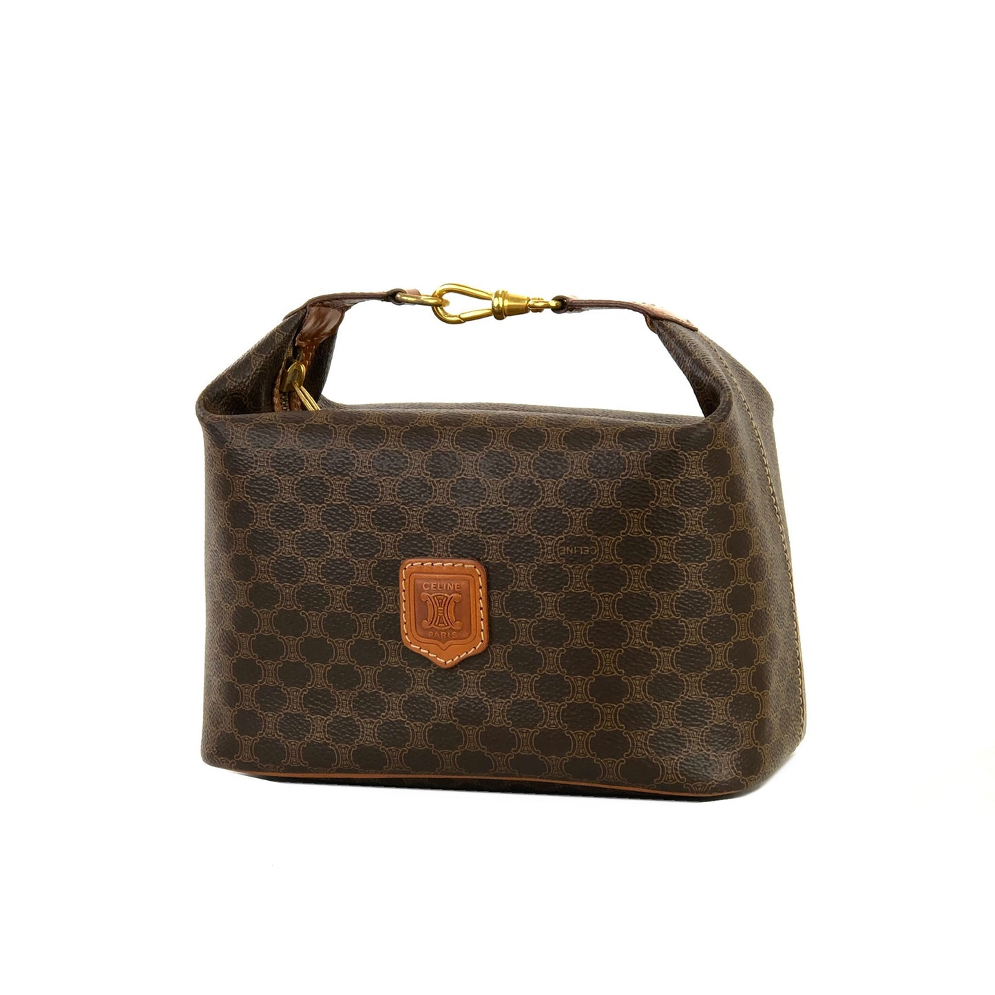 CELINE Macadam Blason embossed PVC leather mini bag vanity handbag brown vintage old Celine xn5chw