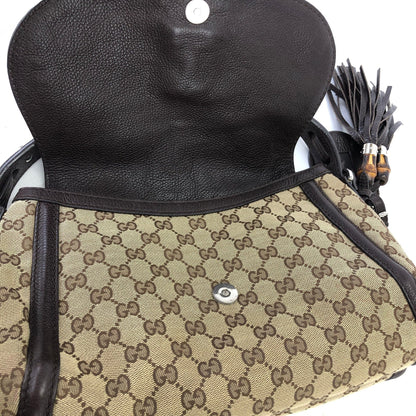 GUCCI GG Canvas Horsebit Bamboo Tassel Handbag Beige Vintage Old Gucci 67z6bi