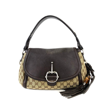 GUCCI GG Canvas Horsebit Bamboo Tassel Handbag Beige Vintage Old Gucci 67z6bi