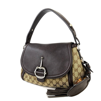 GUCCI GG Canvas Horsebit Bamboo Tassel Handbag Beige Vintage Old Gucci 67z6bi
