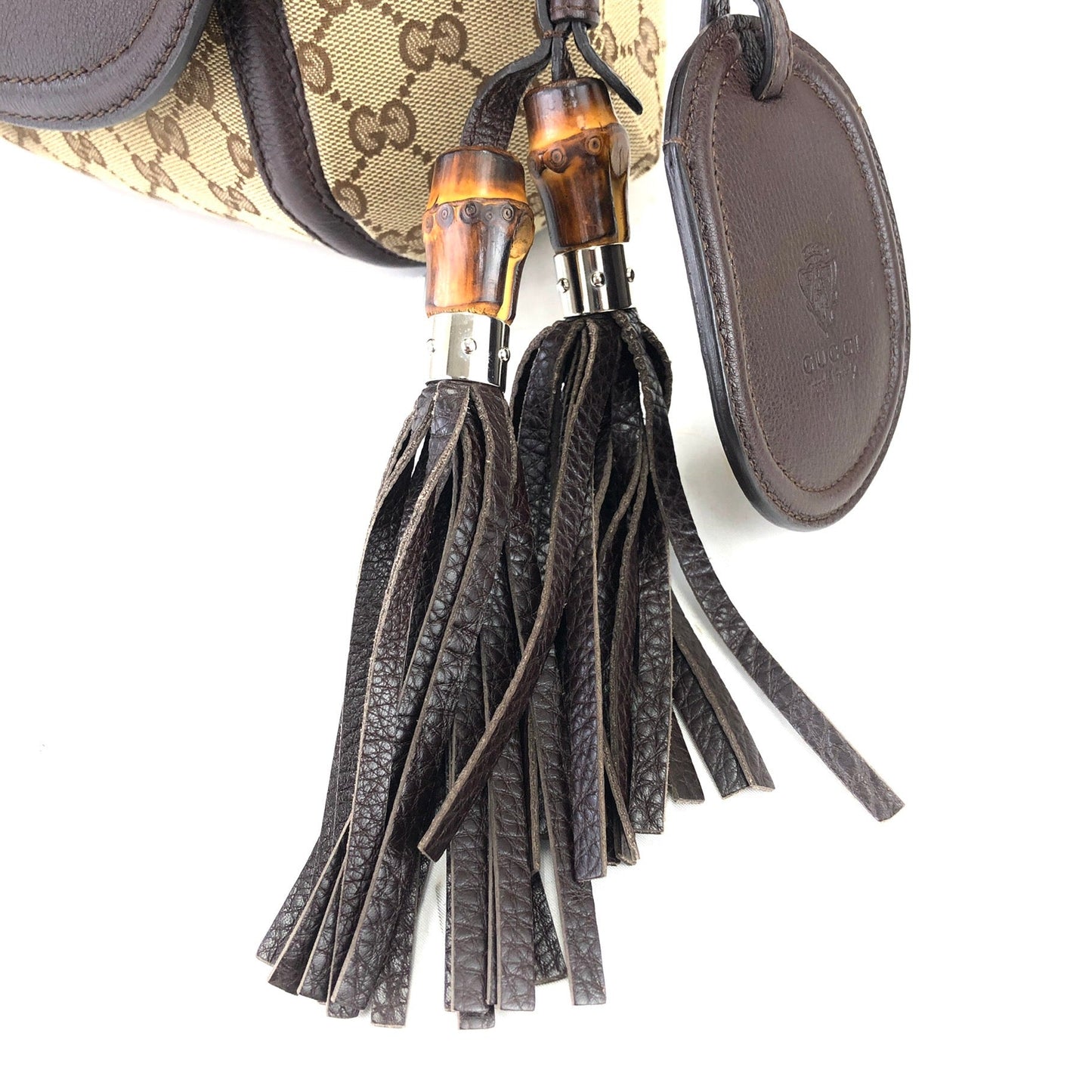 GUCCI GG Canvas Horsebit Bamboo Tassel Handbag Beige Vintage Old Gucci 67z6bi
