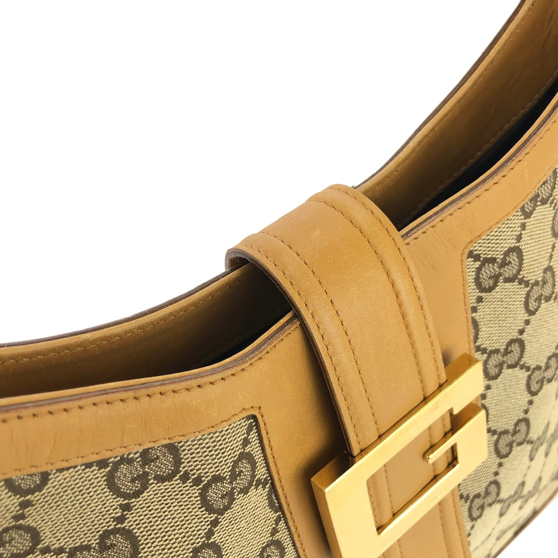 Gucci Beige/Brown GG Canvas and Leather Baguette at 1stDibs