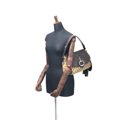 GUCCI GG Canvas Horsebit Bamboo Tassel Handbag Beige Vintage Old Gucci 67z6bi