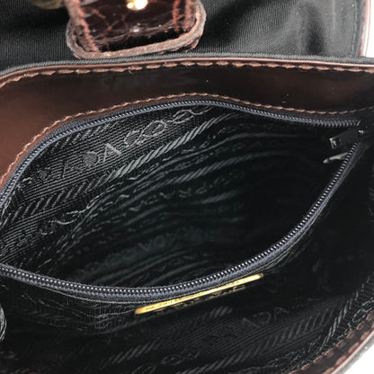 PRADA Triangle logo Nylon Crocodile belt Pouch Black Vintage Old 7s8xza
