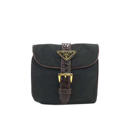 PRADA Triangle logo Nylon Crocodile belt Pouch Black Vintage Old 7s8xza