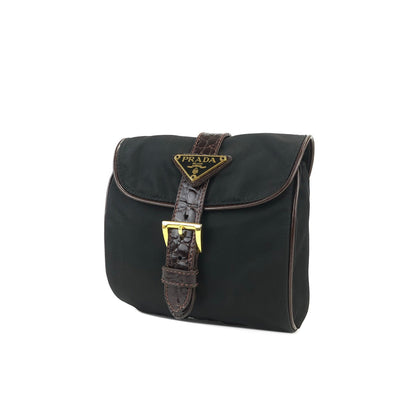 PRADA Triangle logo Nylon Crocodile belt Pouch Black Vintage Old 7s8xza