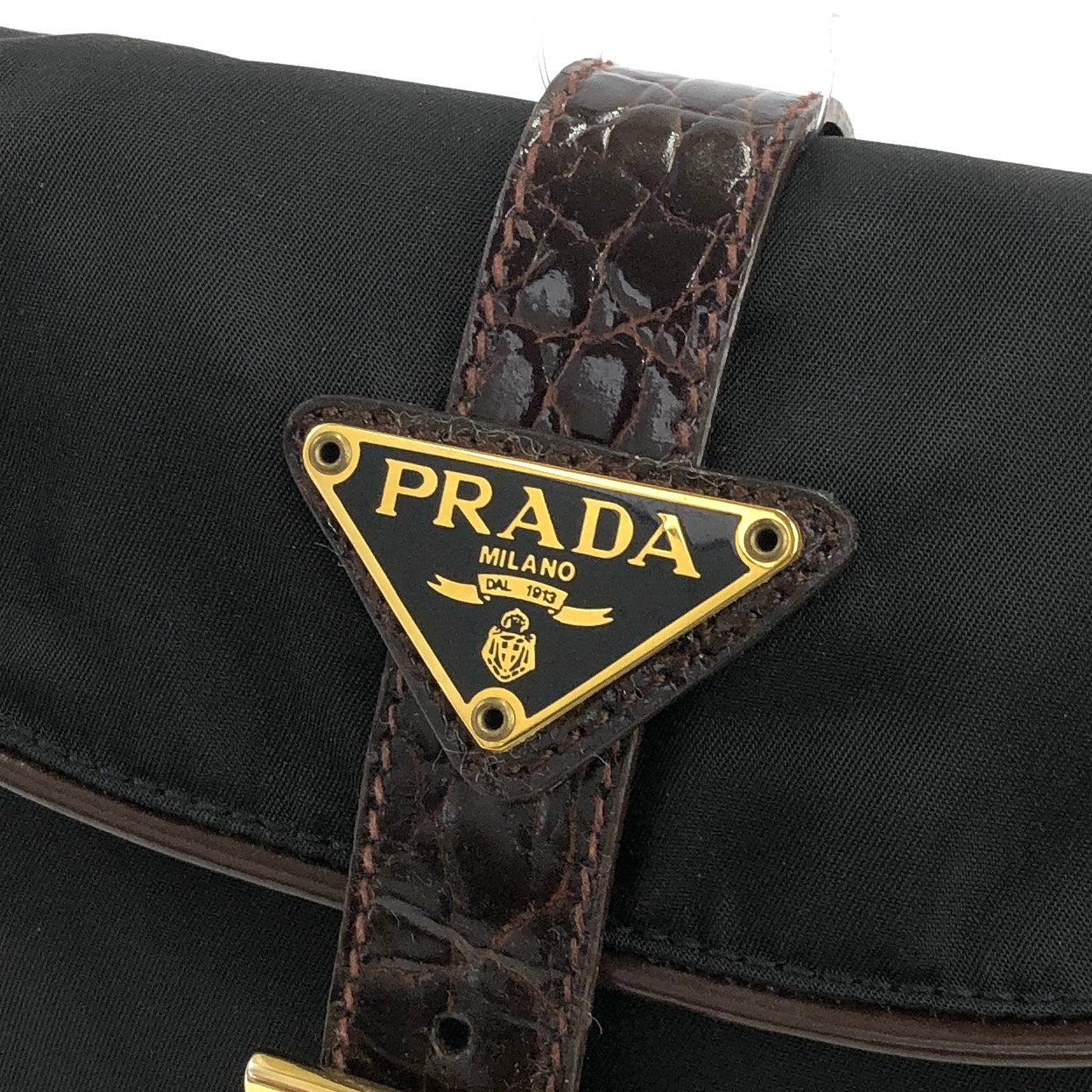 PRADA Triangle logo Nylon Crocodile belt Pouch Black Vintage Old 7s8xza