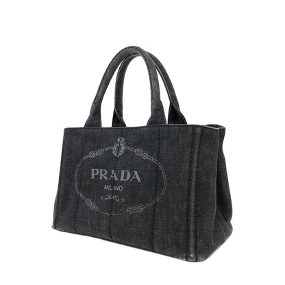 PRADA CANAPA Logo Denim Handbag 1BG439 Gray Vintage Old iggse5