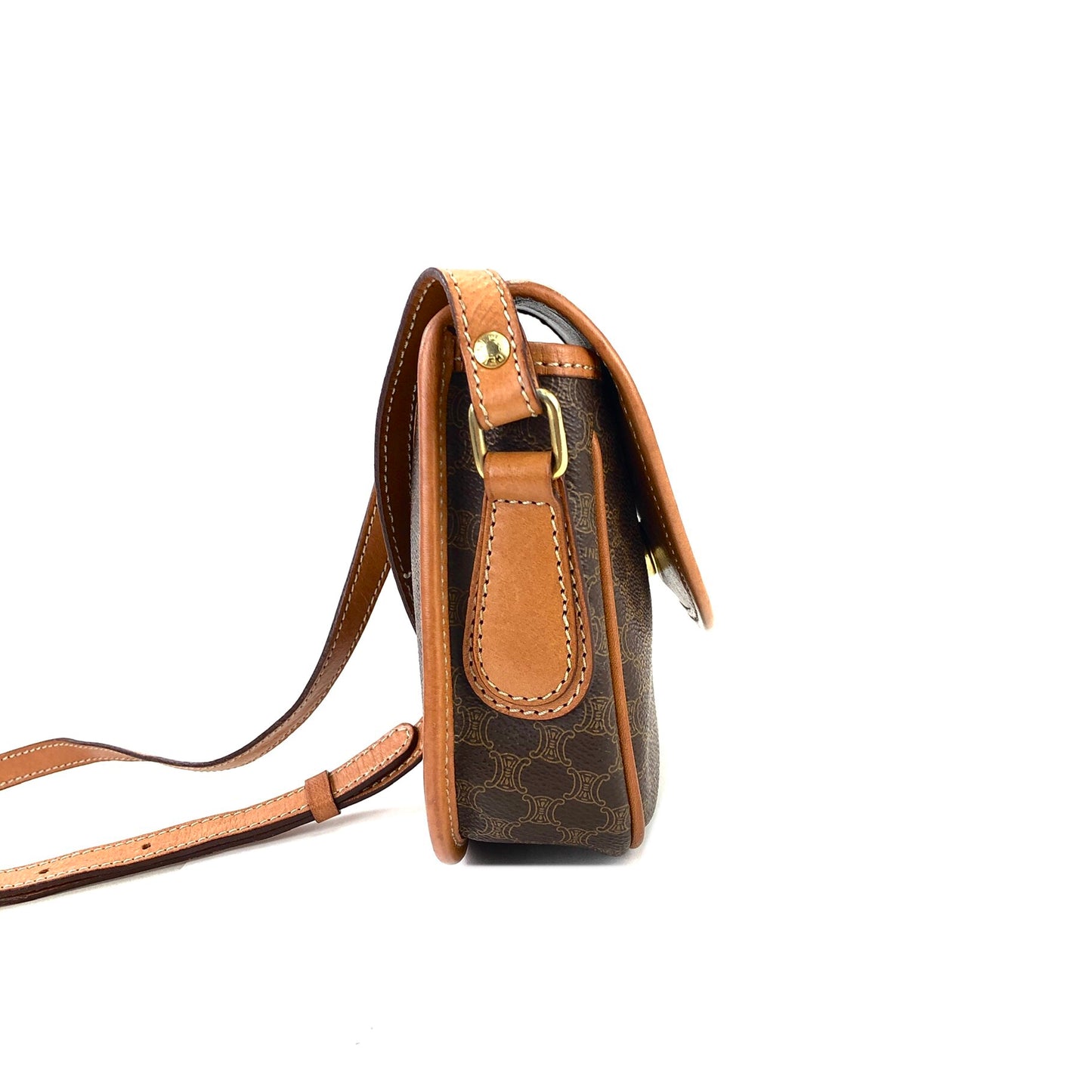 CELINE Macadam Blason embossed PVC leather flap pochette shoulder bag brown vintage old Celine 45pjbr