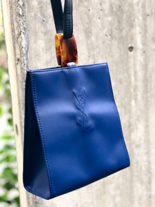 Yves Saint Laurent One handle Handbag Nylon Navy Vintage Old YSL d7vj74