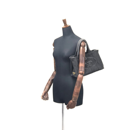 PRADA CANAPA Logo Denim Handbag 1BG439 Gray Vintage Old iggse5