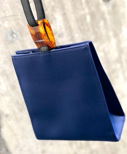 Yves Saint Laurent One handle Handbag Nylon Navy Vintage Old YSL d7vj74