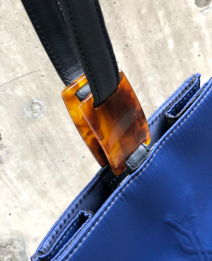 Yves Saint Laurent One handle Handbag Nylon Navy Vintage Old YSL d7vj74