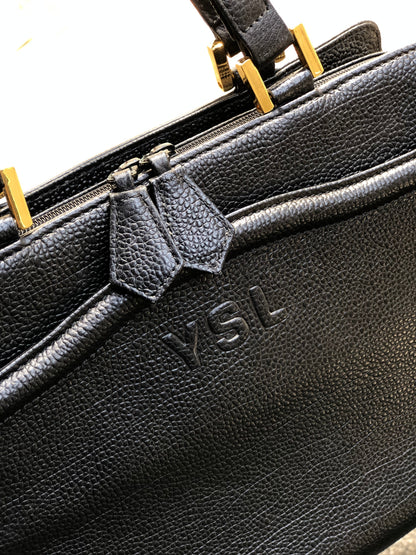 Yves Saint Laurent YSL logo Leather Handbag Black Vintage Old irukzm