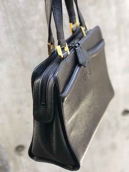 Yves Saint Laurent YSL logo Leather Handbag Black Vintage Old irukzm