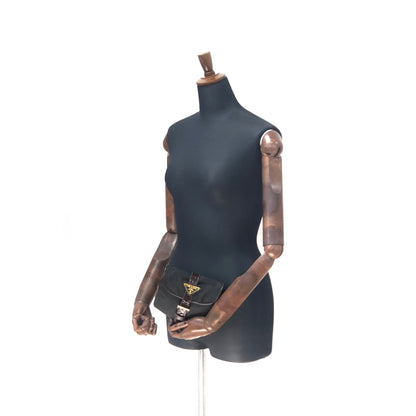 PRADA Triangle logo Nylon Crocodile belt Pouch Black Vintage Old 7s8xza