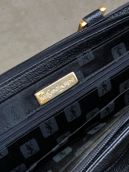 Yves Saint Laurent YSL logo Leather Handbag Black Vintage Old irukzm