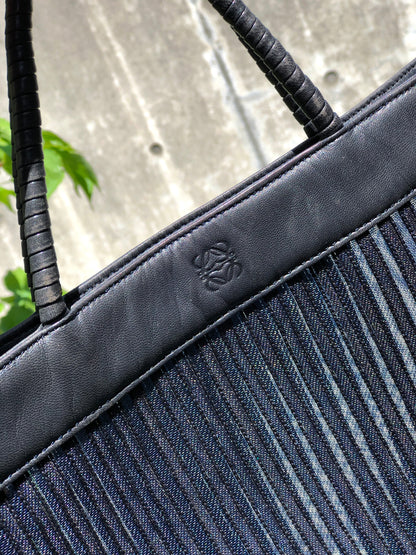 LOEWE Anagram Stripe Mesh Handbag Navy Vintage Old 8wisdp