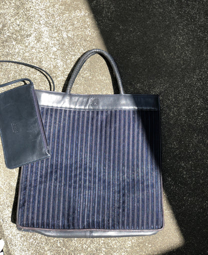 LOEWE Anagram Stripe Mesh Handbag Navy Vintage Old 8wisdp