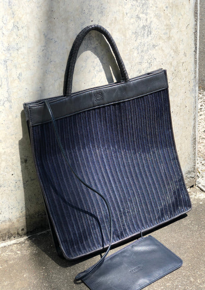 LOEWE Anagram Stripe Mesh Handbag Navy Vintage Old 8wisdp