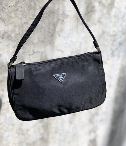 PRADA Triangle logo Nylon Small Handbag Black Vintage zxc8ev