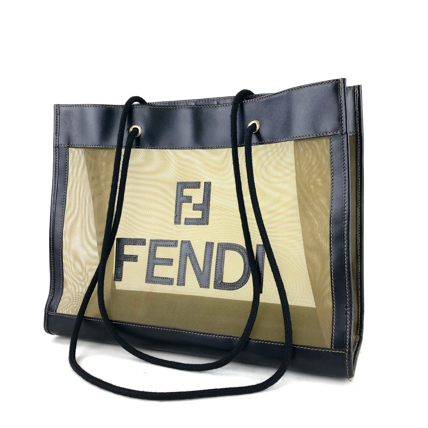 FENDI logo leather mesh square A4 tote bag black vintage old e7cfze