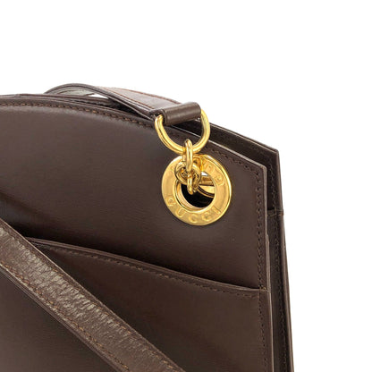GUCCI Circle logo Leather Shoulder bag Brown Vintage Old gucci k4kfrm
