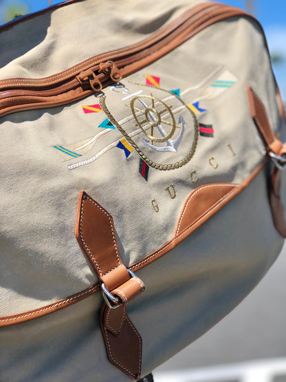 GUCCI anchor embroidery canvas leather Boston bag beige vintage old Gucci 6pf5rd