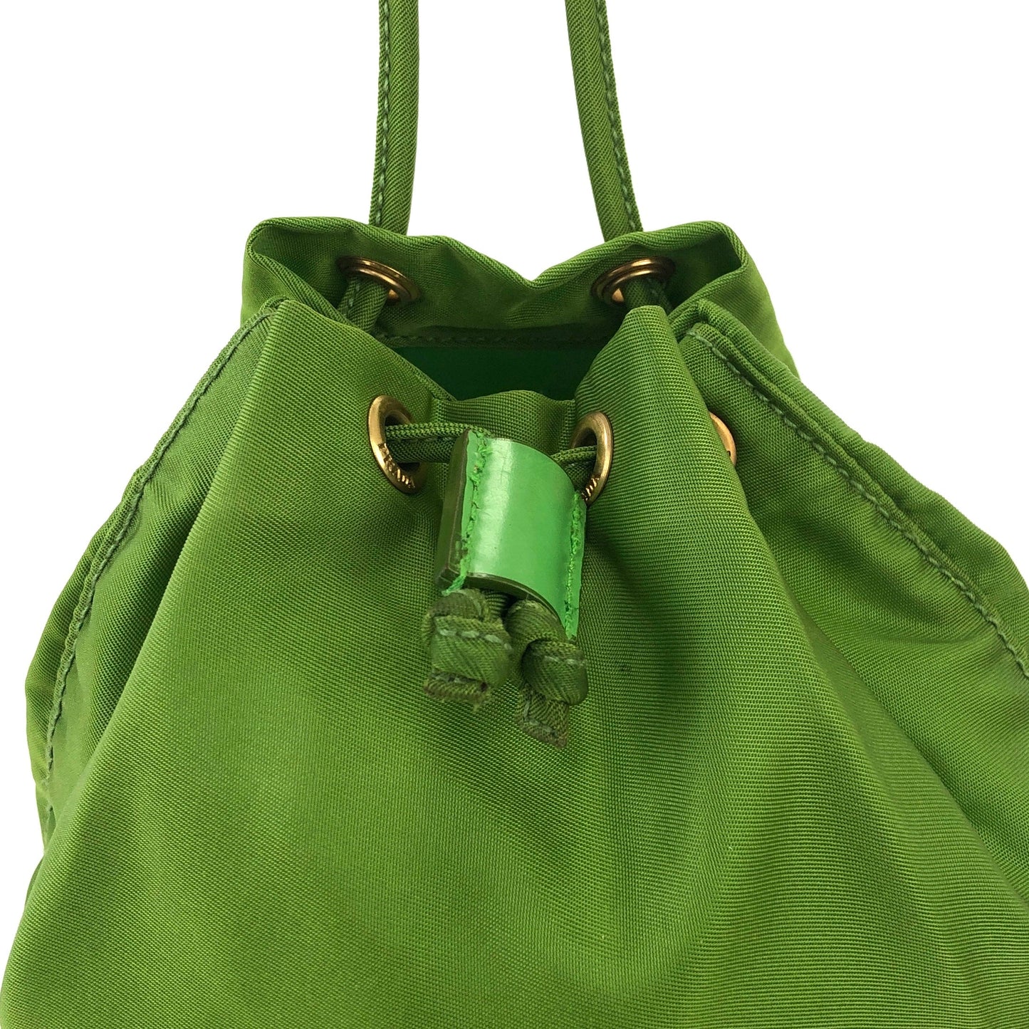 PRADA Triangle logo Nylon Drawstring Mini Handbag Green Vintage Old yjxupb