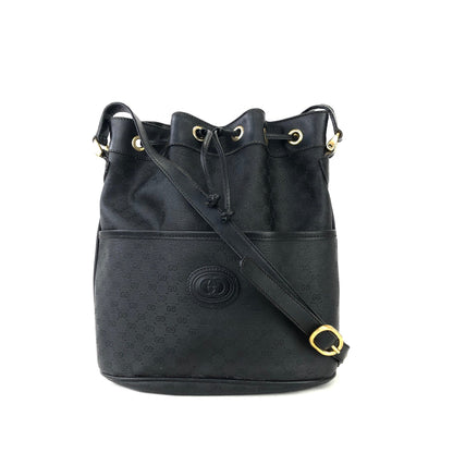 GUCCI Micro GG Inter Locking 抽繩單肩包 黑色 y8s8yh