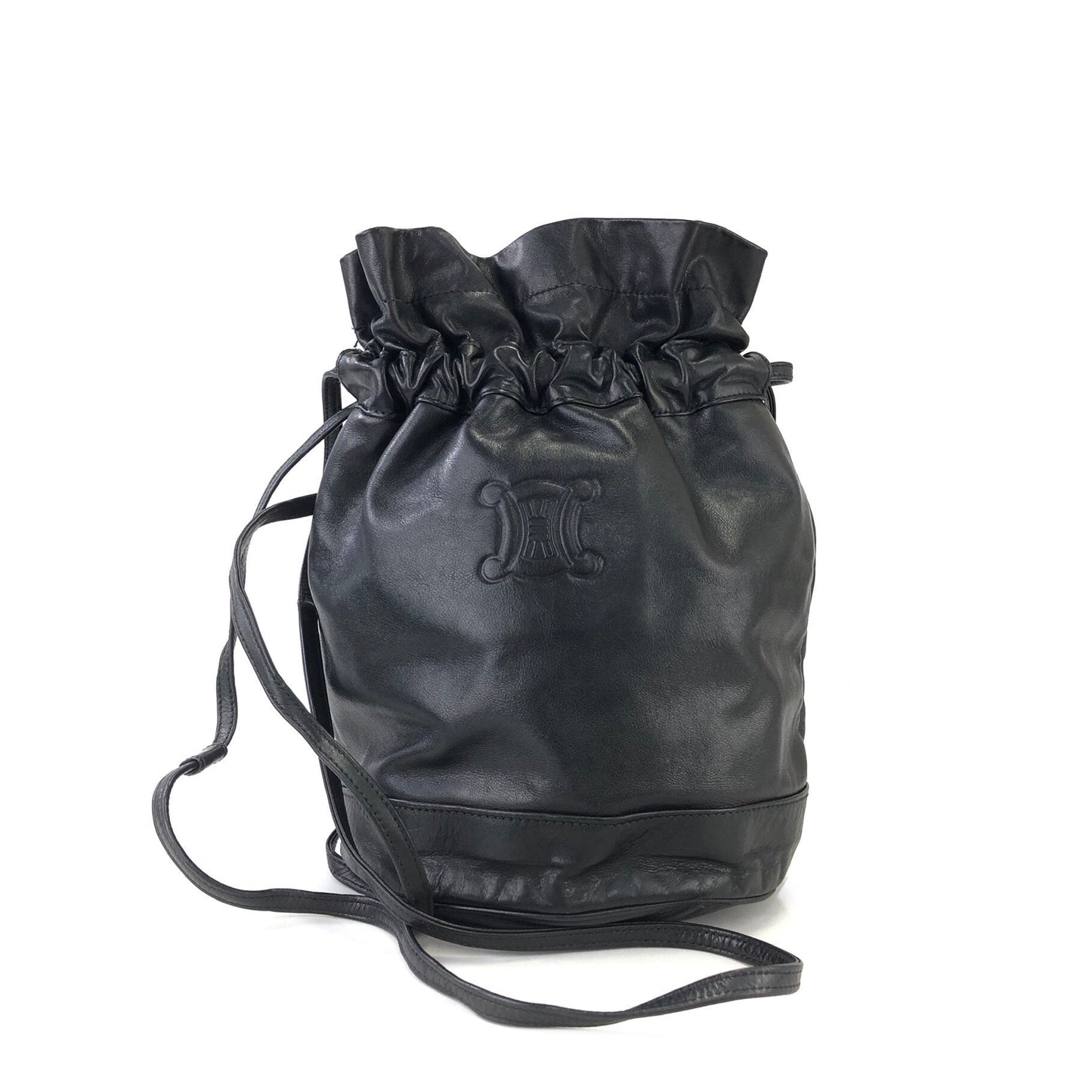 CELINE Blason Triomphe Drawstring Shoulder bag Black Vintage Old Celine jfgvrp