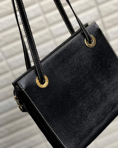 CELINE 標誌壓花皮革肩背包黑色復古舊款 celine 8ftf55
