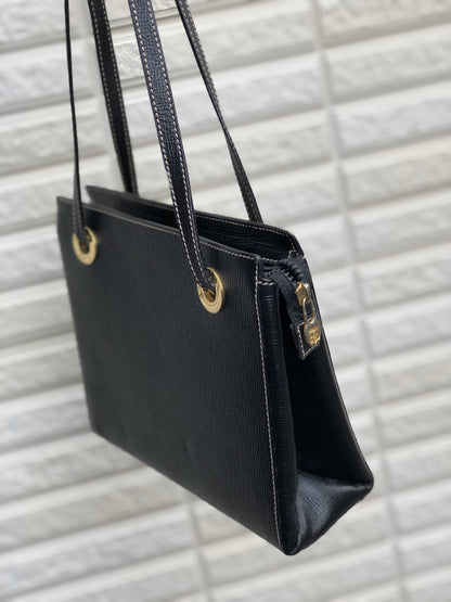 CELINE 標誌壓花皮革肩背包黑色復古舊款 celine 8ftf55