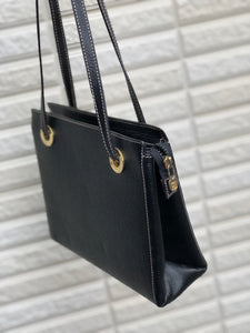 CELINE Logo embossed Leather Shoulder Bag Black Vintage Old celine 8ftf55