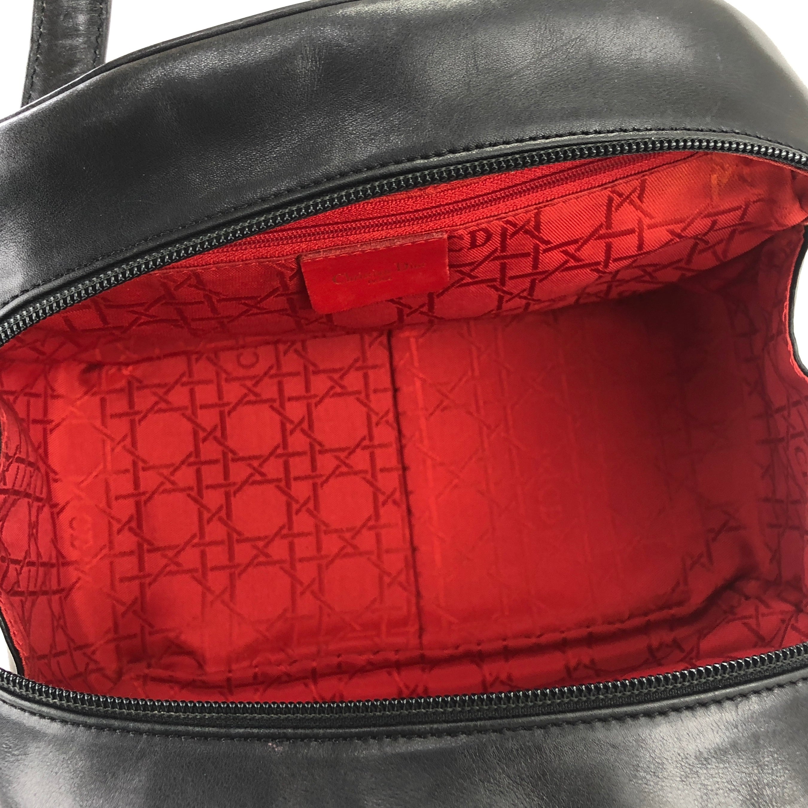 Christian Dior Logo Charm Leather Handbag small Black
