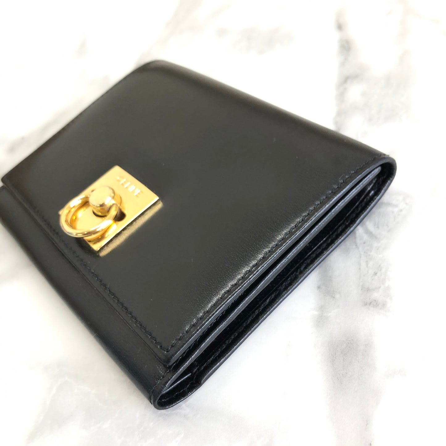 CELINE Gancini Compact Wallet Black Accessory Vintage Old celine v57afv