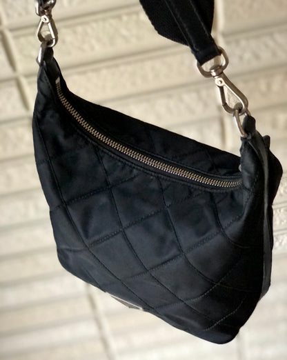 PRADA Triangle logo  Hobobag Nylon Quilting Handbag mini Black Vintage Old jadc3u